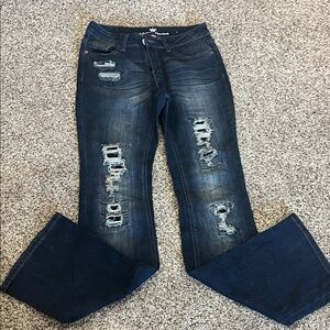 Almost Famous Dark Blue Distressed Flare Jeans